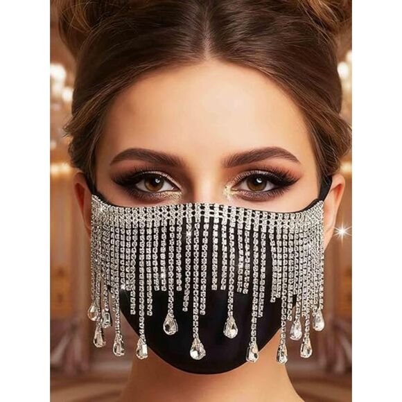 Women's Rhinestone Mask Sparkly Sexy Nightclub Party Fringe Bling Crystal Masks - Picture 3 of 7